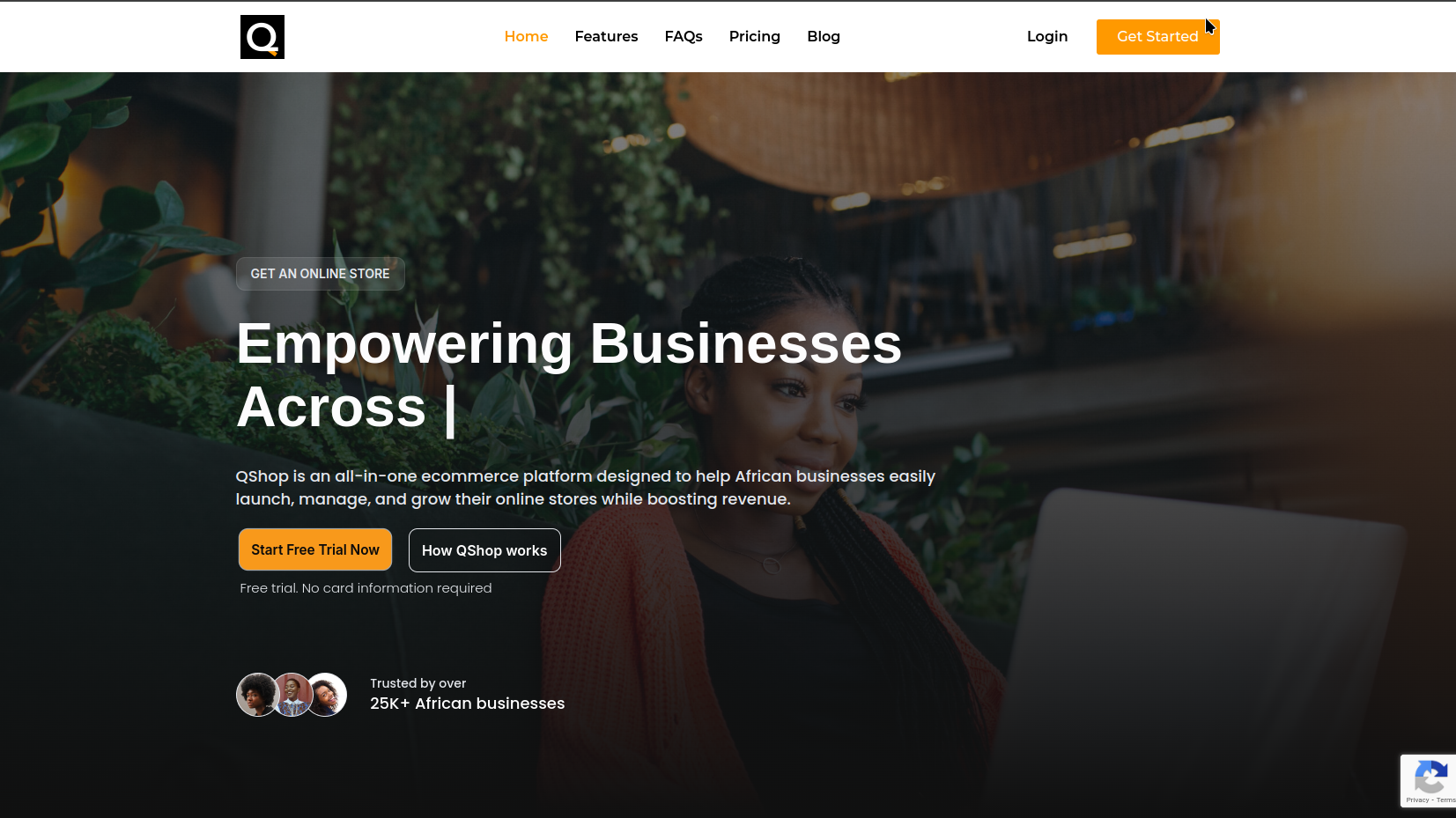 QShop's Landing Page